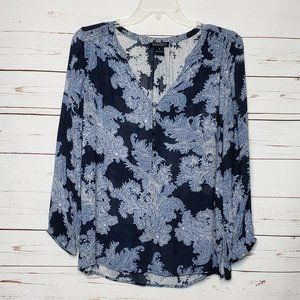 Lucky Brand Blue Paisley Button Detail Top